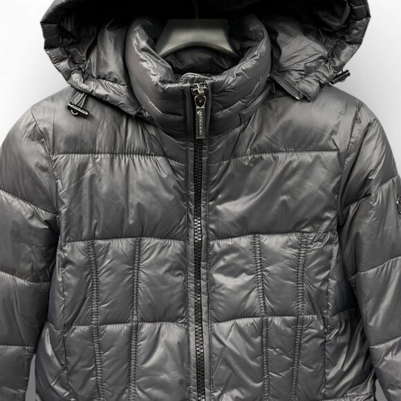 Michael Kors Gray Hooded Long Puffer Removable Hood Coat Jacket Parka Women's XS - Picture 3 of 14